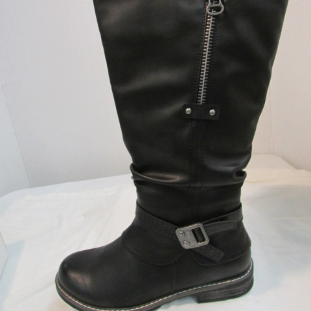 Emmshu "Clesy" Black Tall Boot with Buckle Detail